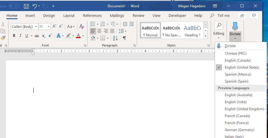 how to enable dictation on microsoft word mac