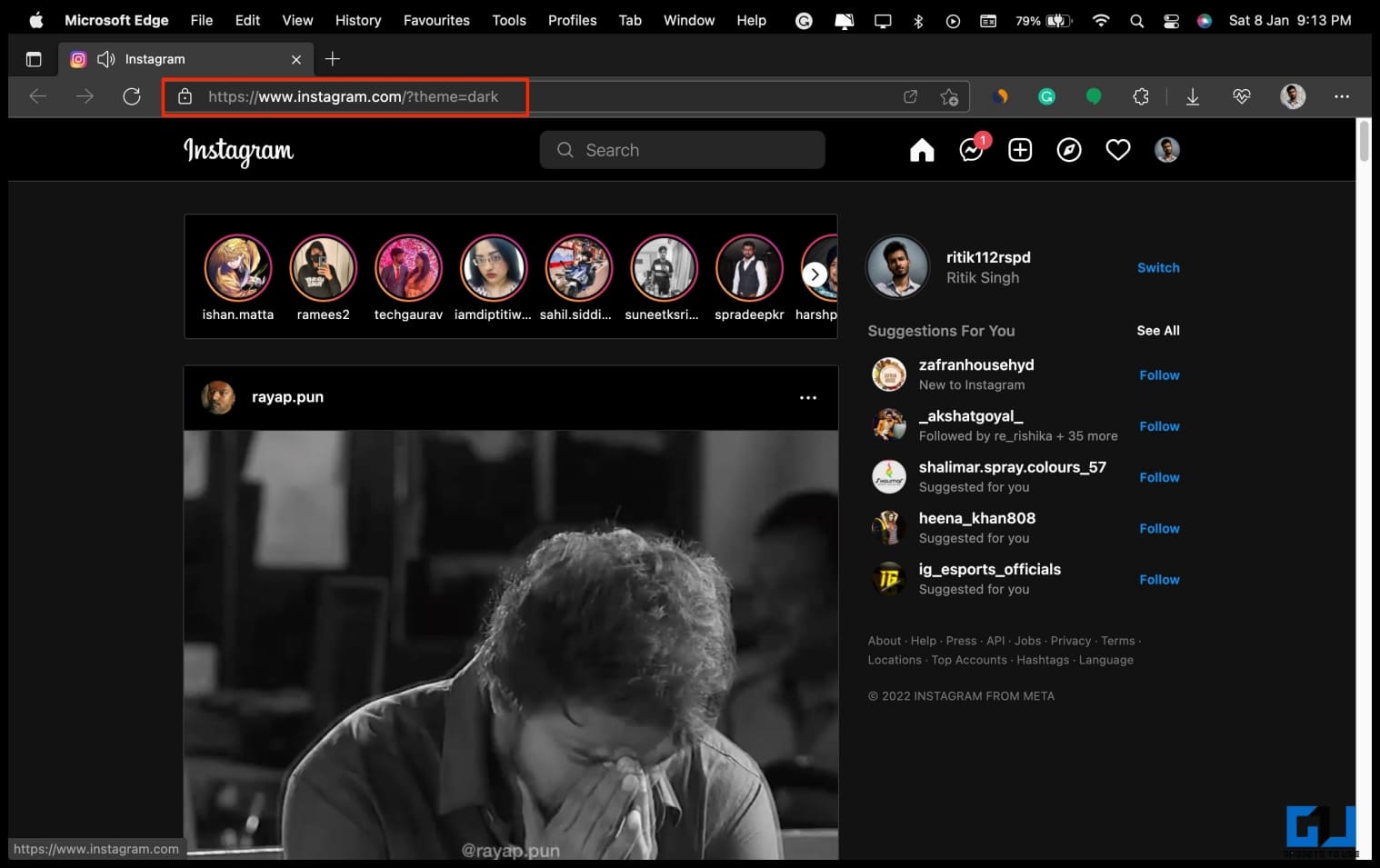 dark mode instagram pc