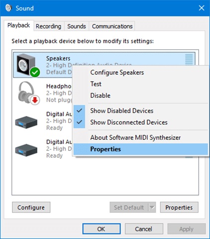 how to fix audio device is disabled windows 10